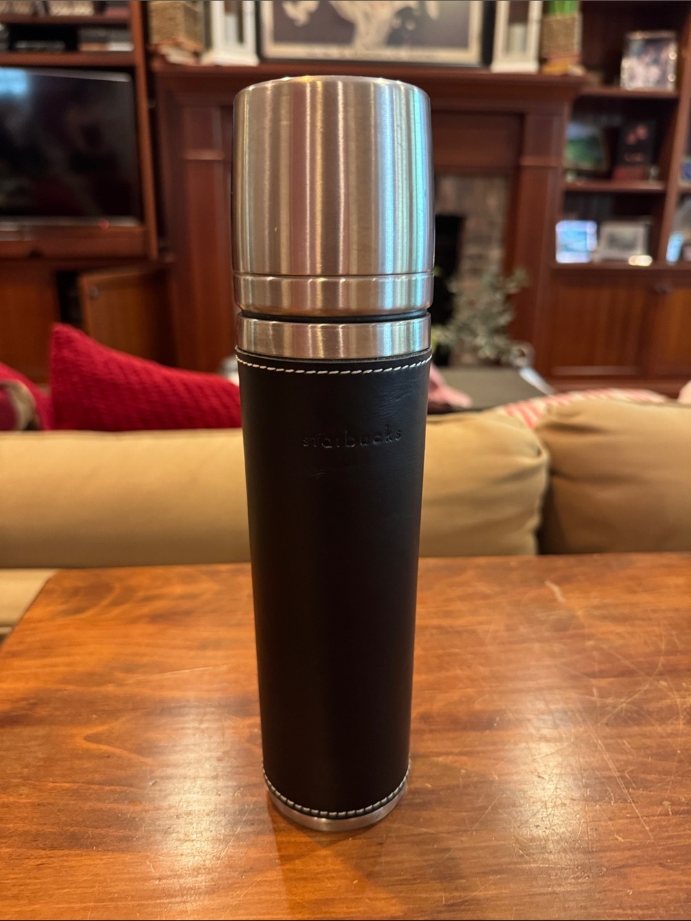 NEW! Starbucks Black Leather Bullet Bottle Car Travel Work 16 oz Stainless Steel